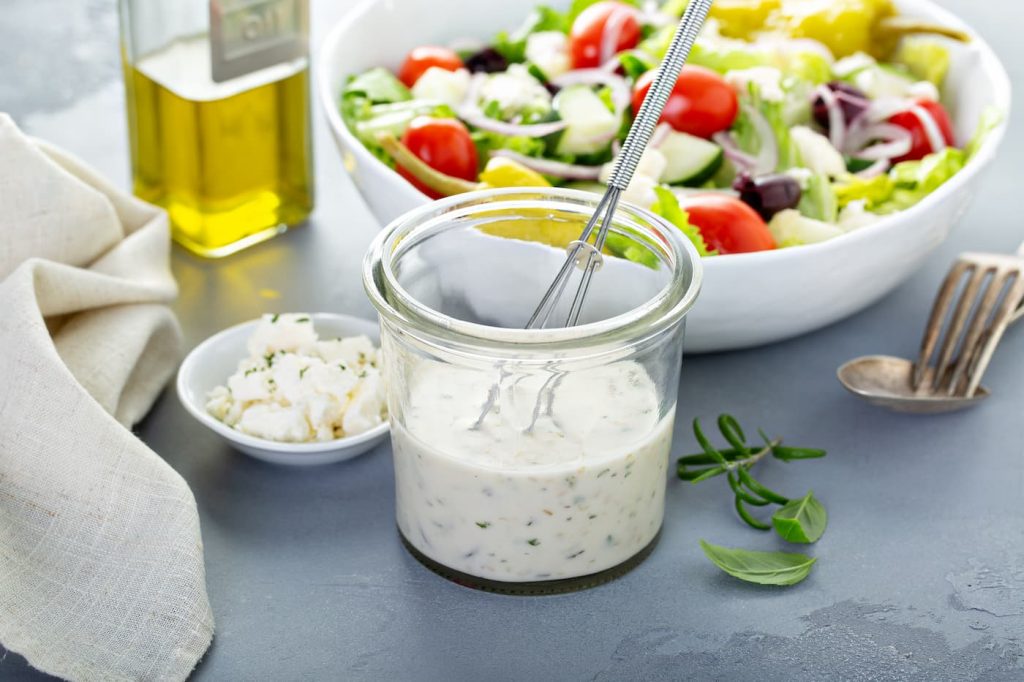 Homemade ranch dressing in a jar.